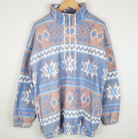 Vintage Sweaters - Vintage Fleece Aztec Pullover Sweater Size Medium